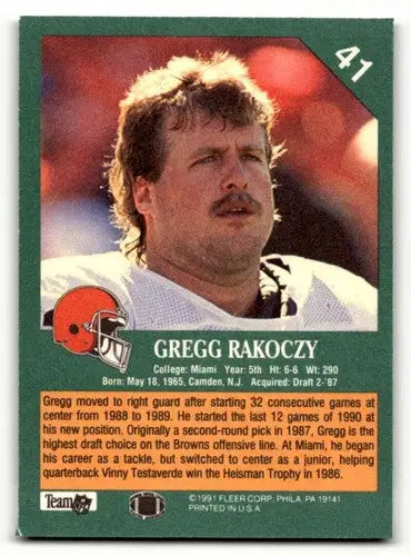 1991 Fleer #41 Gregg Rakoczy Cleveland Browns Football Cards NM Near ID:60509 - Football Card Single