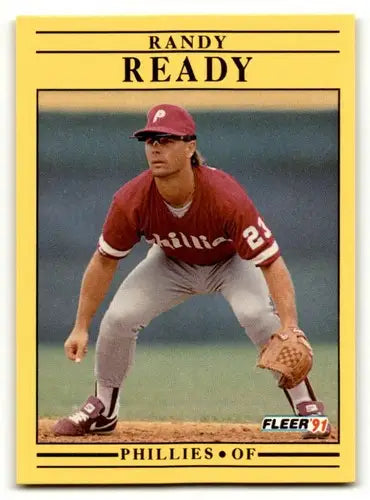 Original gloss 1991 Fleer #410b Randy Ready COR Philadelphia Phillies baseball card