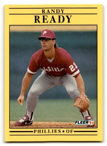 Original gloss 1991 Fleer Randy Ready baseball card 410b Randy Ready PH Phillies