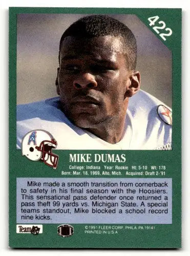 1991 Fleer #422 Mike Dumas Houston Oilers Football Cards NM Near Min ID:60520 - Football Card Single
