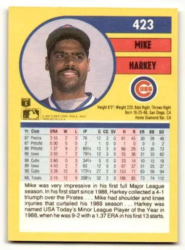 1991 Fleer #423 Mike Harkey Chicago Cubs Baseball Cards NM Near Mint ID:58114 - Baseball Card Single