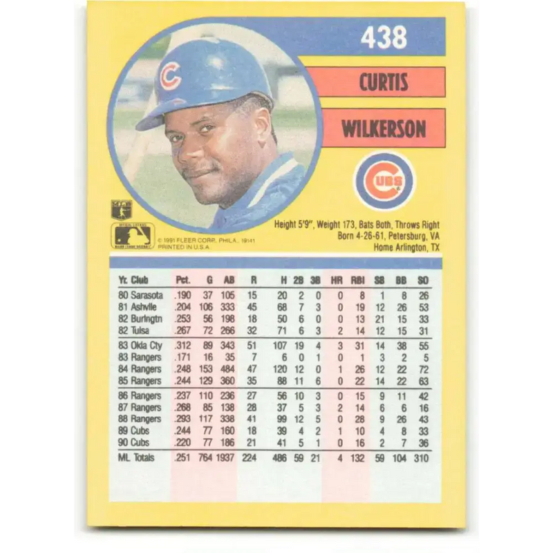 1991 Fleer #438 Curtis Wilkerson NM-MT Chicago Cubs Baseball Card - Baseball Card Single