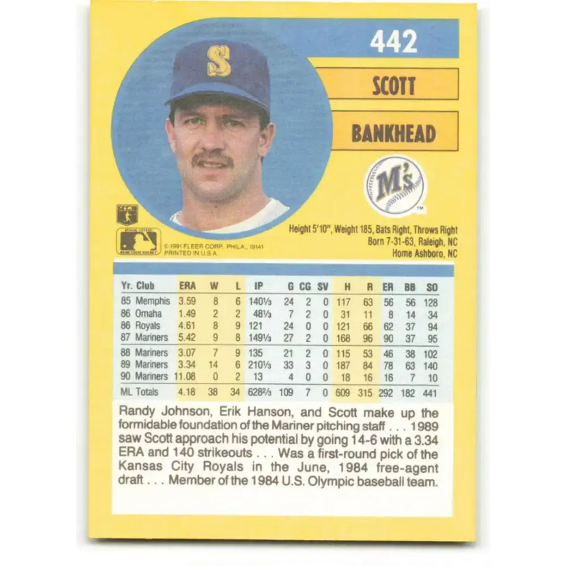 1991 Fleer #442 Scott Bankhead NM-MT Seattle Mariners Baseball Card - Baseball Card Single