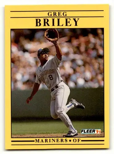 Original gloss Greg Briley Seattle Mariners baseball card from 1991 Fleer #444
