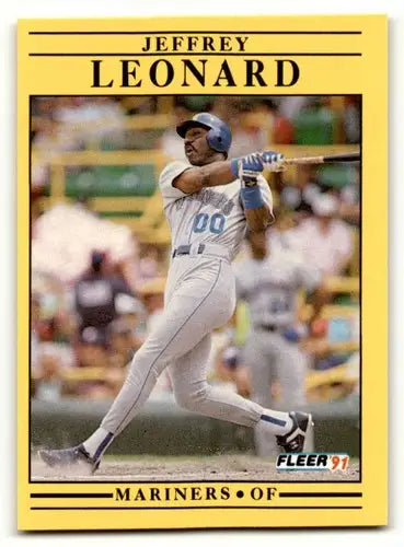 Original gloss 1991 Fleer Jeffrey Leonard Seattle Mariners baseball card featuring Leonard Seattle Mariners player