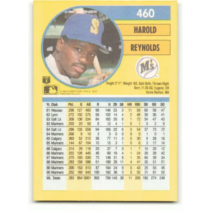 1991 Fleer #460 Harold Reynolds NM-MT Seattle Mariners Baseball Card - Baseball Card Single