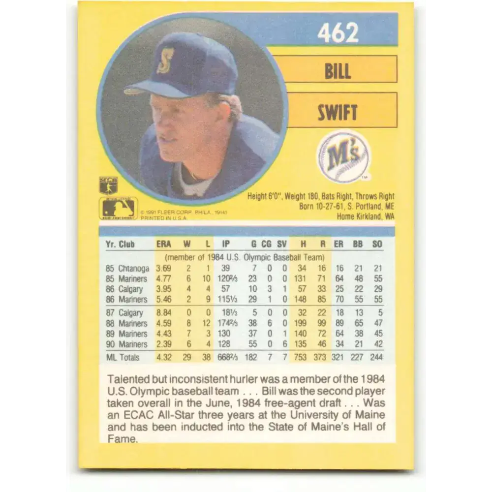 1991 Fleer #462 Bill Swift NM-MT Seattle Mariners Baseball Card - Baseball Card Single