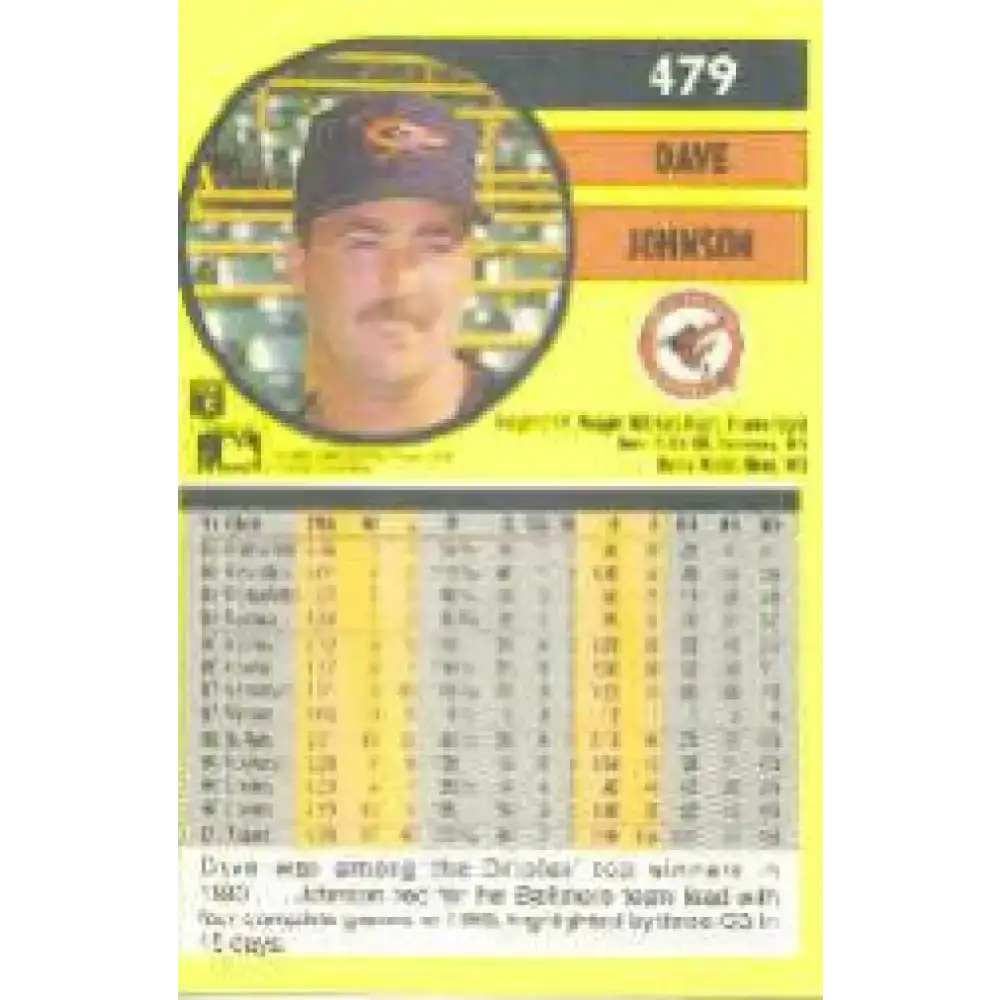 1991 Fleer #479 Dave Johnson NM-MT Baltimore Orioles Baseball Card - Baseball Card Single