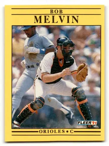 Original gloss Bob Melvin Baltimore baseball card from 1991 Fleer #482 featuring Melvin Baltimore Orioles