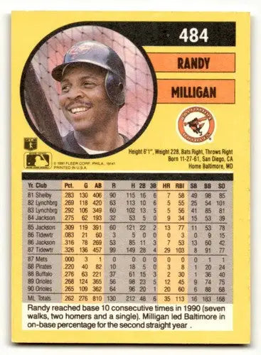 1991 Fleer Randy Milligan baseball card in wax cello pack ID 58095