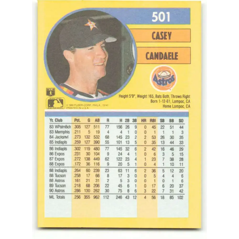 1991 Fleer #501 Casey Candaele NM-MT Houston Astros Baseball Card - Baseball Card Single