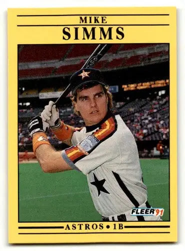 Original gloss 1991 Fleer Mike Simms Houston Astros baseball card image