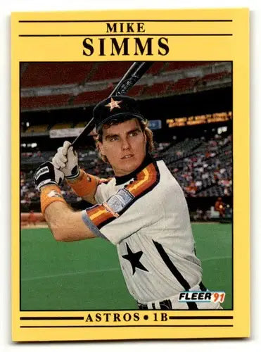 Original gloss 1991 Fleer Mike Simms Houston Astros baseball card front view