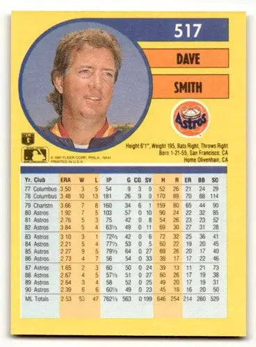 1991 Fleer Dave Smith Houston Astros baseball card rare collectible Houston Astros baseball card