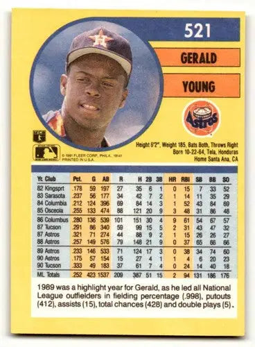 1991 Fleer #521 Gerald Young Houston Astros Baseball Cards EX/NM ID:55246 - Baseball Card Single