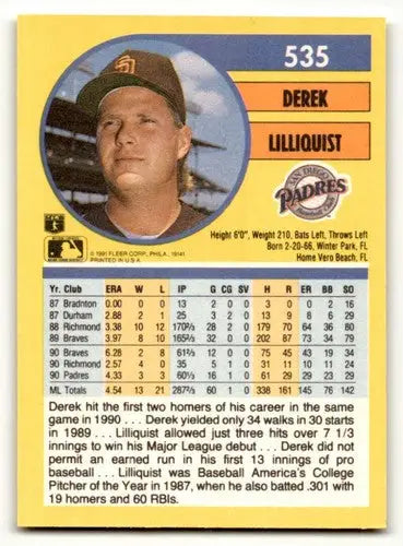 Original gloss 1991 Fleer Derek Lilliquist San Diego Padres baseball card