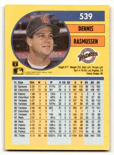 Original gloss Dennis Rasmussen San Diego Padres baseball card in 1991 Fleer set