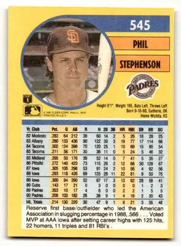 1991 Fleer #545 Phil Stephenson San Diego Padres Baseball Cards EX/N ID:55260 - Baseball Card Single