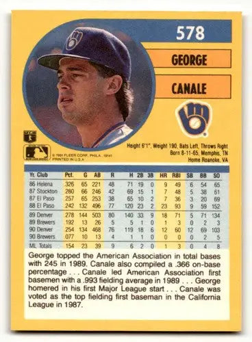 George Canale baseball card from 1991 Fleer Jumbo Pack with original gloss in 1 ID:58131