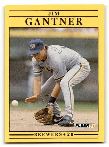 Jim Gantner Milwaukee Brewers baseball card with original gloss from 1991 Fleer series