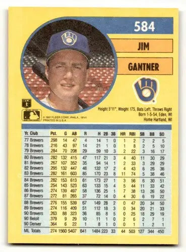 Jim Gantner Milwaukee Brewers baseball card with original gloss from 1991 Fleer