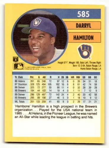 1991 Fleer #585 Darryl Hamilton Milwaukee Brewers Baseball Cards NM ID:58133 - Baseball Card Single