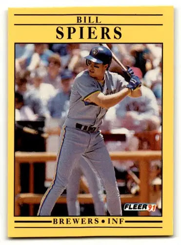 Original gloss 1991 Fleer Bill Spiers Milwaukee Brewers baseball card featuring Brewers Baseball memorabilia