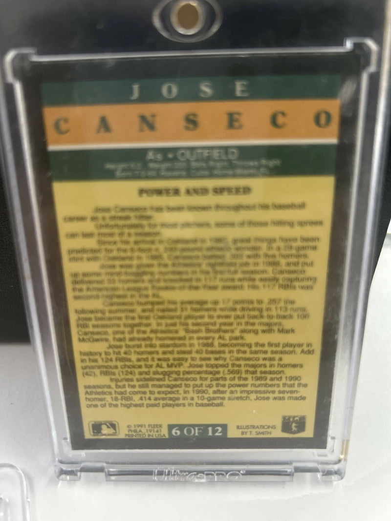 Jose Canseco baseball card from 1991 Fleer Pro-Visions series for collection