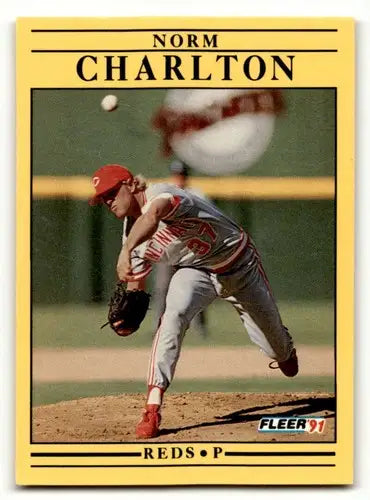 Norm Charlton Cincinnati Reds baseball card from 1991 Fleer series, EX/NM condition