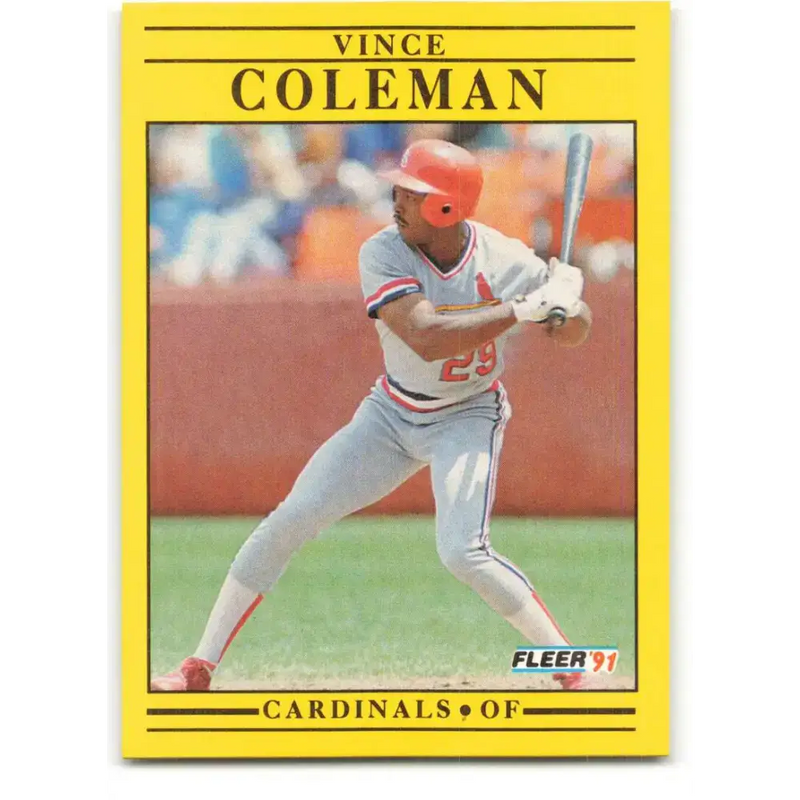 1991 Fleer #629 Vince Coleman NM-MT St. Louis Cardinals Baseball Card - Baseball Card Single