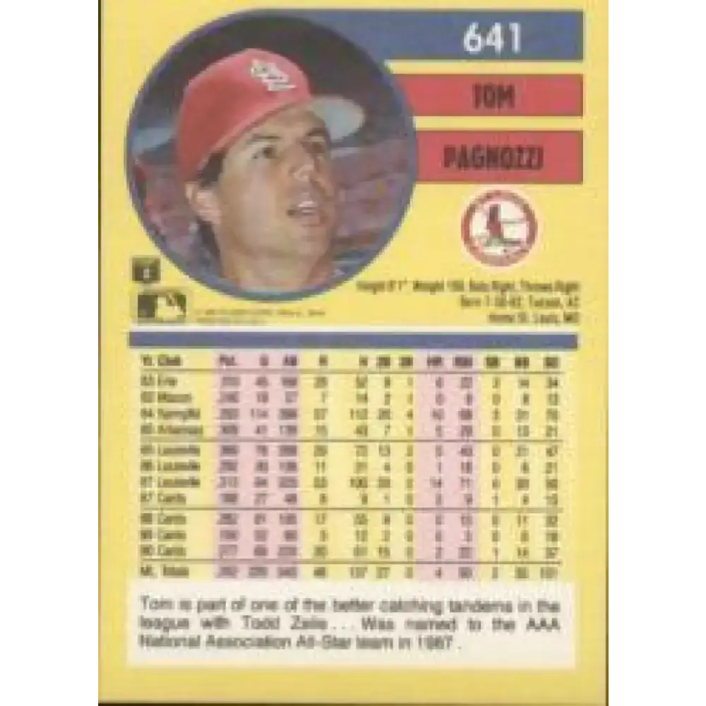 1991 Fleer #641 Tom Pagnozzi NM-MT St. Louis Cardinals Baseball Card - Baseball Card Single