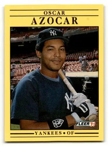 Oscar Azocar Yankees baseball card with original gloss from 1991 Fleer #655