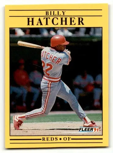 Billy Hatcher Cincinnati Reds baseball card from 1991 Fleer series, EX/NM condition