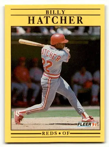 Billy Hatcher Cincinnati Reds baseball card from 1991 Fleer series with EX/NM condition