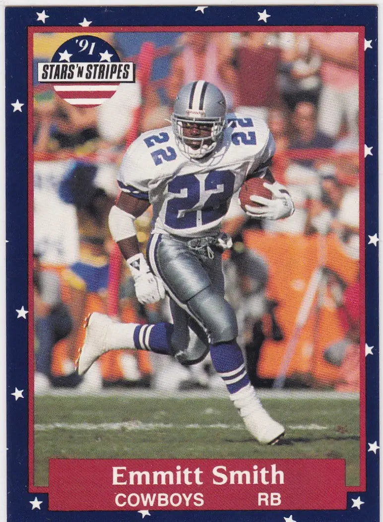 Emmitt Smith football card from 1991 Fleer #70 Stars and Stripes Dallas Cowboys
