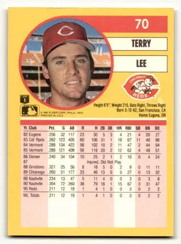 Original gloss Terry Lee Cincinnati Reds baseball card from 1991 Fleer #70