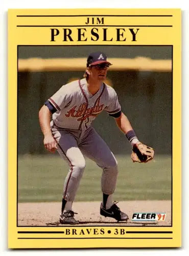 Original gloss Jim Presley Atlanta Braves baseball card in 1991 Fleer series