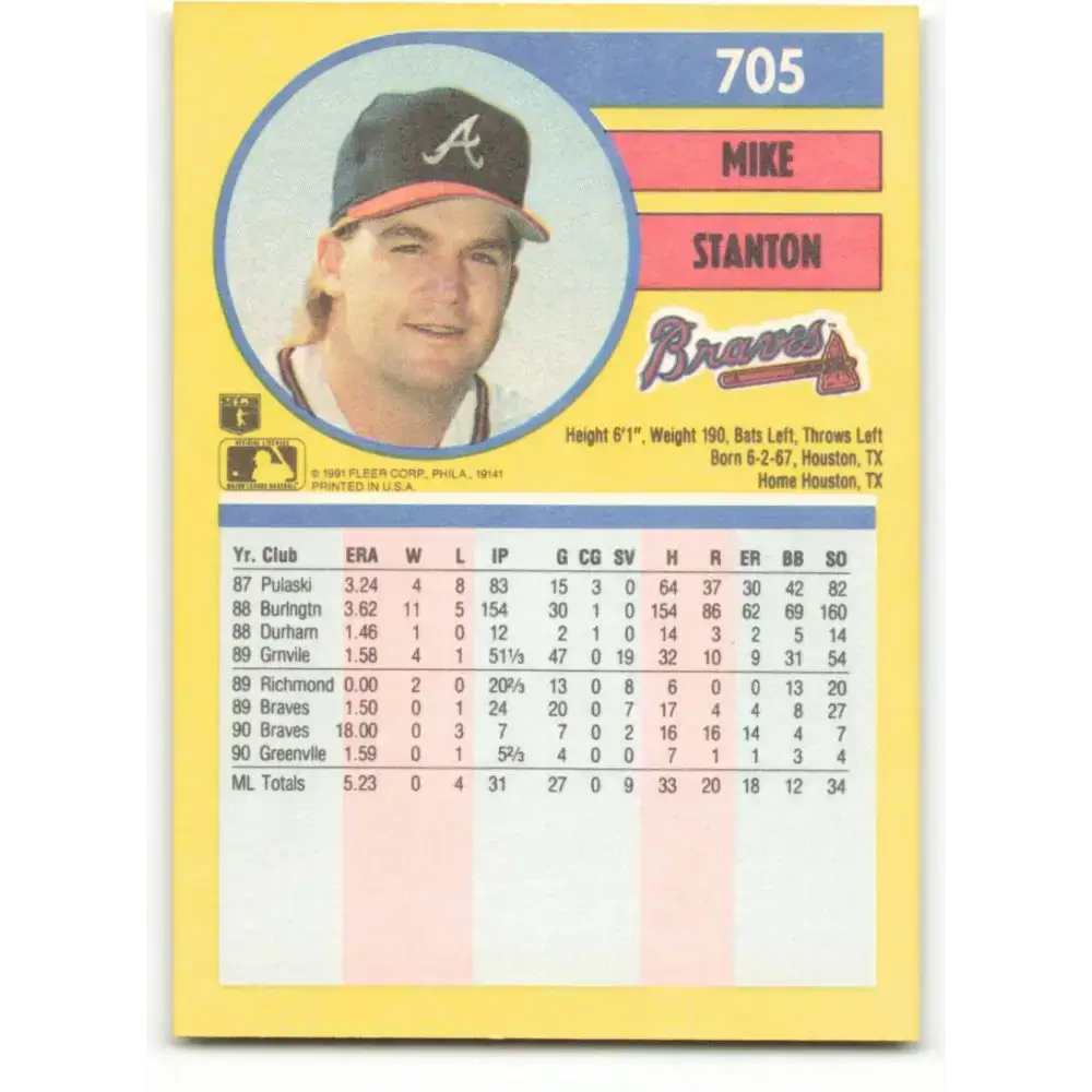 1991 Fleer #705 Mike Stanton NM-MT Atlanta Braves Baseball Card - Baseball Card Single