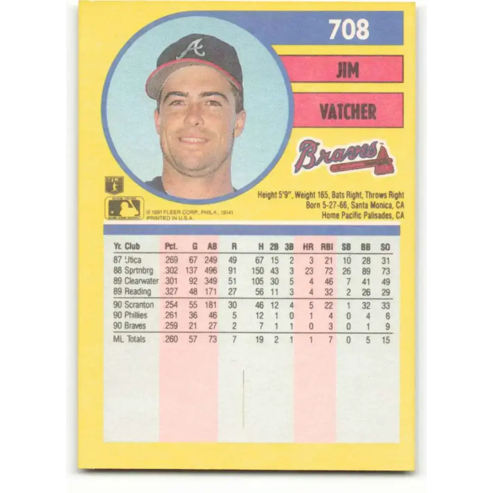 1991 Fleer #708 Jim Vatcher NM-MT RC Rookie Atlanta Braves Baseball Card