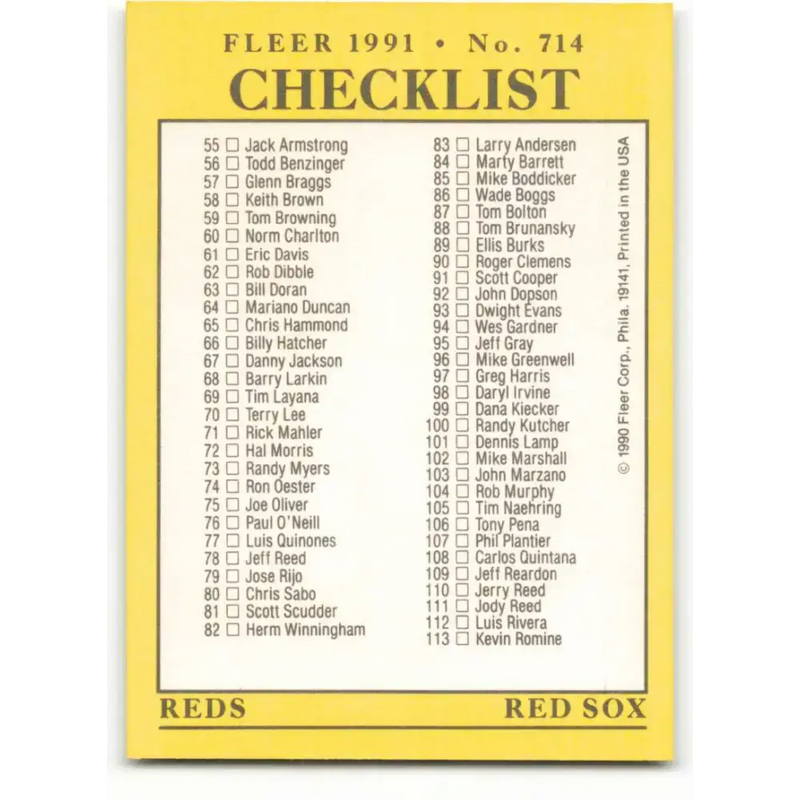 1991 Fleer #714 A’s/Pirates-Reds/Red Sox NM-MT Oakland Athletics/Pittsburgh Pirates/Cincinnati Reds/Boston Red Sox