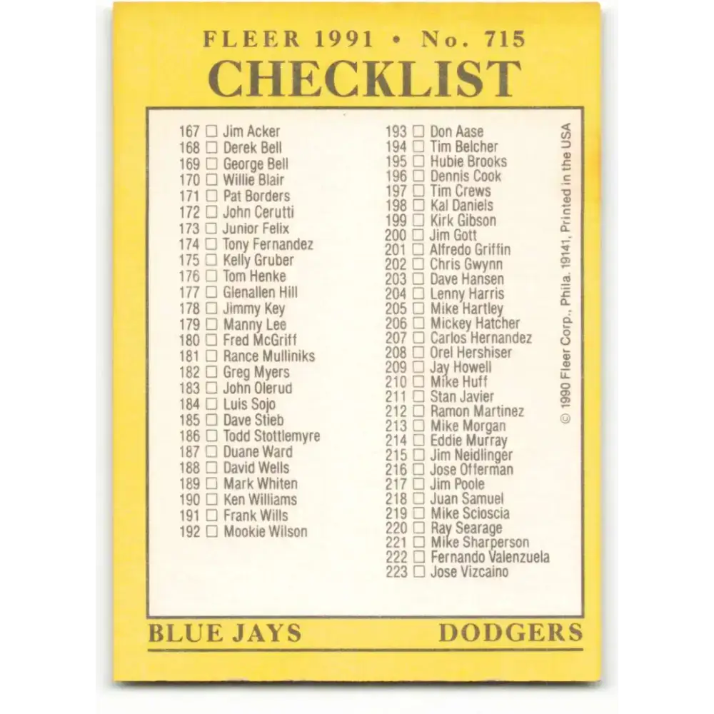 1991 Fleer #715 White Sox/Mets-Blue Jays/Dodgers NM-MT Chicago White Sox/New York Mets/Toronto Blue Jays/Los Angeles