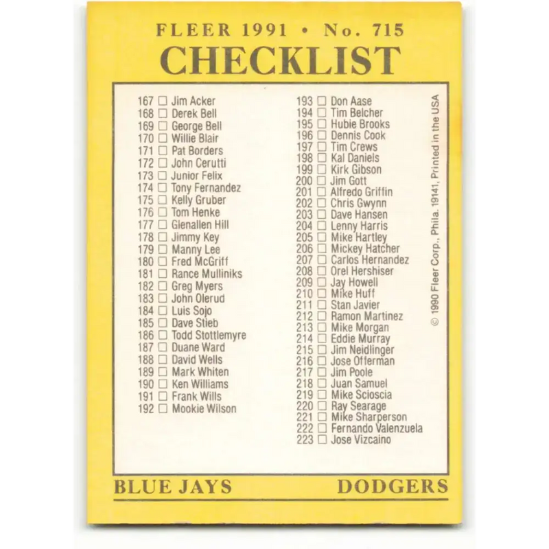 1991 Fleer #715 White Sox/Mets-Blue Jays/Dodgers NM-MT Chicago White Sox/New York Mets/Toronto Blue Jays/Los Angeles