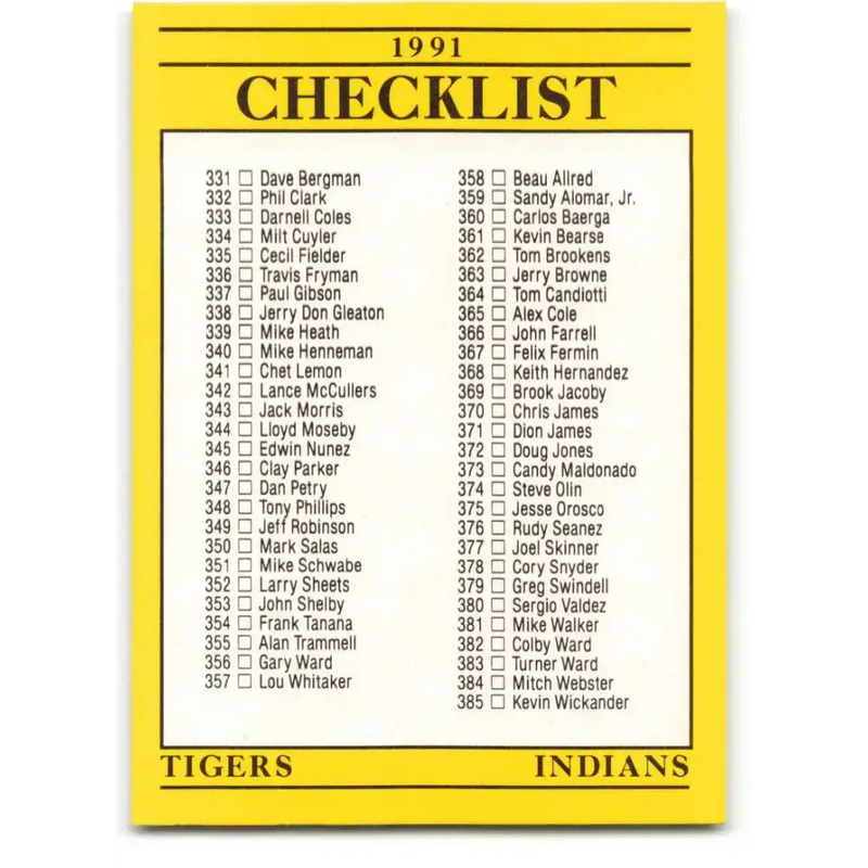 1991 Fleer #717 Tigers/Indians-Phillies/Cubs CL NM-MT Detroit Tigers/Cleveland Indians/Philadelphia Phillies/Chicago