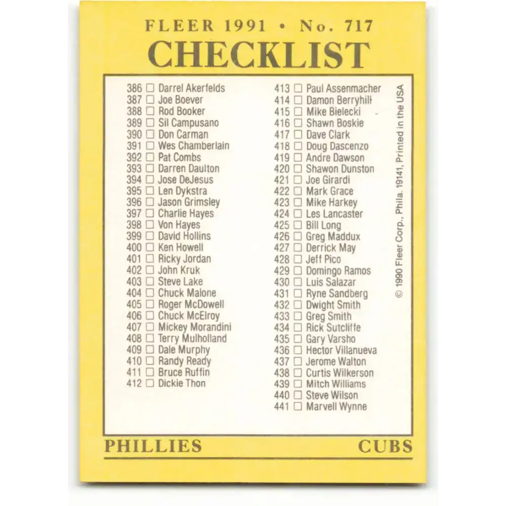 1991 Fleer #717 Tigers/Indians-Phillies/Cubs NM-MT Detroit Tigers/Cleveland Indians/Philadelphia Phillies/Chicago Cubs