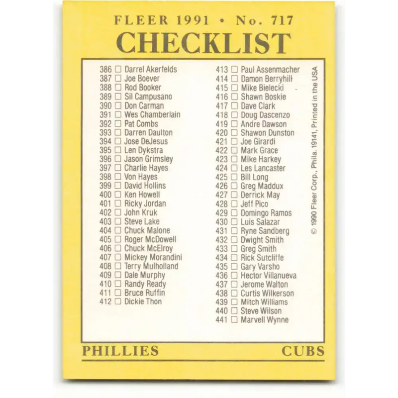 1991 Fleer #717 Tigers/Indians-Phillies/Cubs NM-MT Detroit Tigers/Cleveland Indians/Philadelphia Phillies/Chicago Cubs