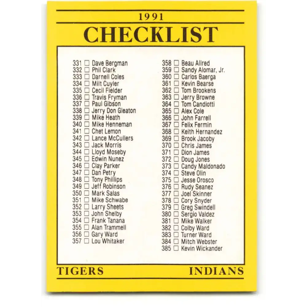1991 Fleer #717 Tigers/Indians-Phillies/Cubs NM-MT Detroit Tigers/Cleveland Indians/Philadelphia Phillies/Chicago Cubs