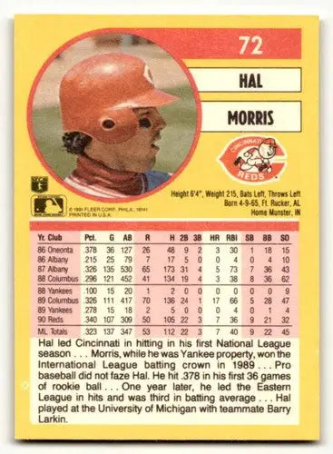 1991 Fleer #72 Hal Morris Cincinnati Reds Baseball Cards EX/NM ID:55229 - Baseball Card Single