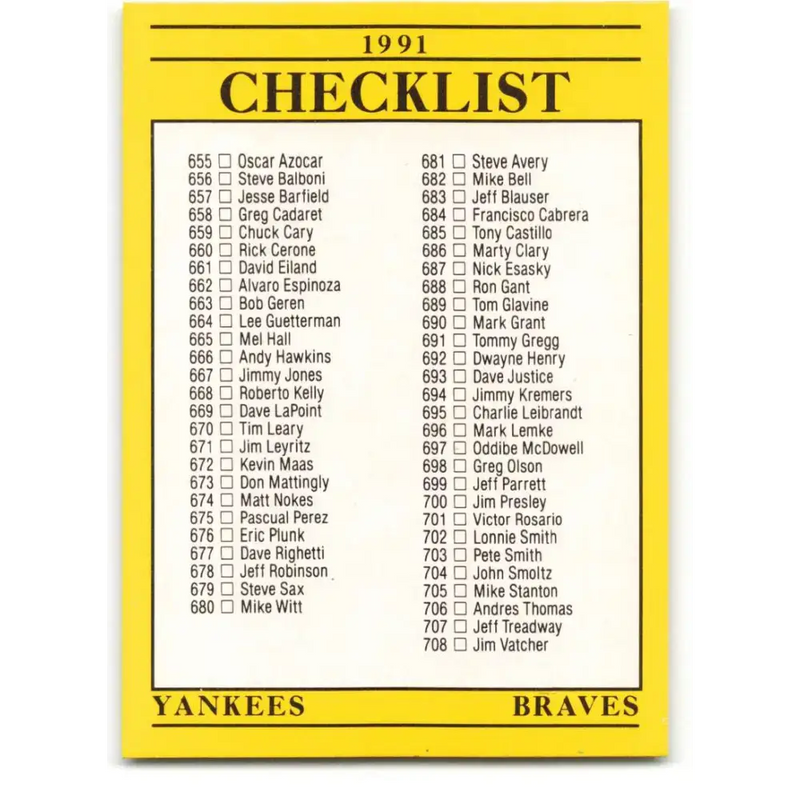 1991 Fleer #720 Yankees/Braves-Superstars/Specials NM-MT New York Yankees/Atlanta Braves Baseball Card - Baseball Card