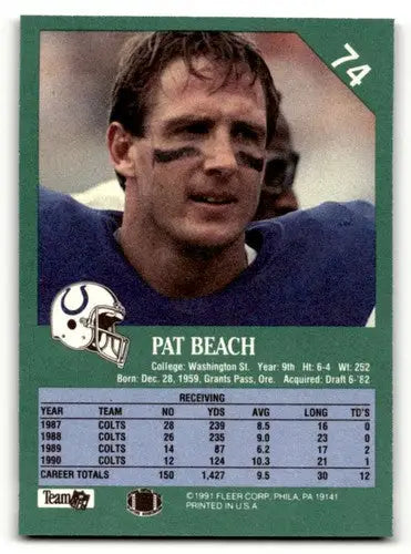 1991 Fleer #74 Pat Beach Indianapolis Colts Football Cards NM Near M ID:60500 - Football Card Single