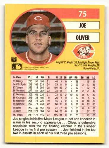 Joe Oliver Cincinnati Reds baseball card with original gloss from 1991 Fleer #75